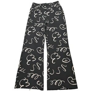 FABIENNE CHAPOT AMSTERDAM Women 38 (US 6) Black LIPS Abstract Wide-Leg Pants